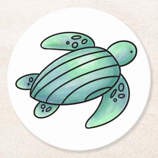 ウミガメ色彩の鮮やかの青い緑 ラウンドペーパーコースター (正面)