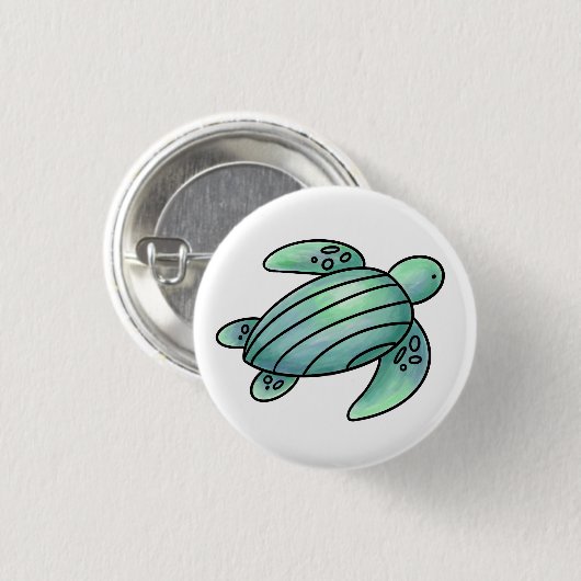 ウミガメ色彩の鮮やかの青い緑 缶バッジ (正面&裏面)