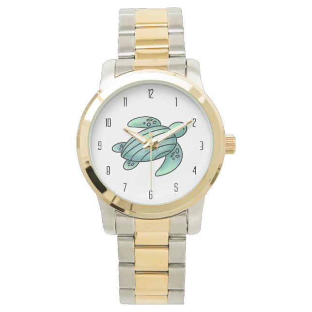 ウミガメ色彩の鮮やかの青い緑 腕時計 (正面)