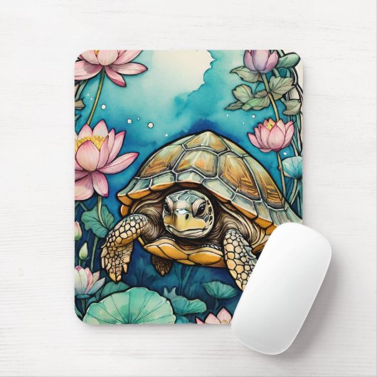 ウミガメ蓮の花アートカメ自然愛好家 マウスパッド (マウス)