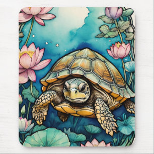 ウミガメ蓮の花アートカメ自然愛好家 マウスパッド