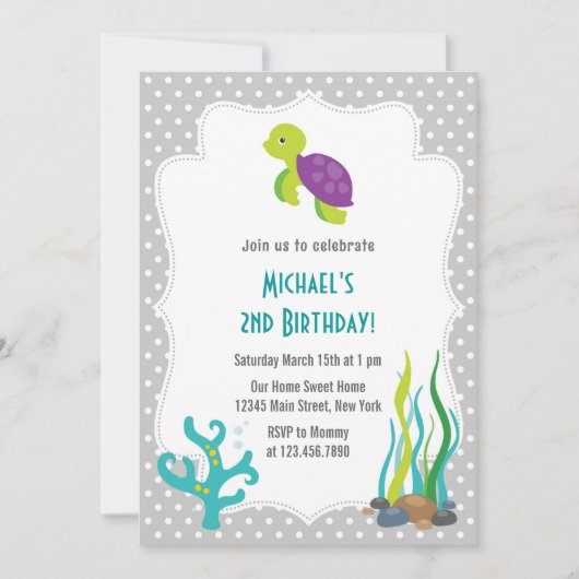 ウミガメ誕生日パーティーの招待状 招待状 (正面)