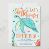 ウミガメ誕生日パーティーの招待状 招待状 (正面)