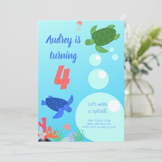 ウミガメ誕生日招待状 招待状 (スタンド正面)