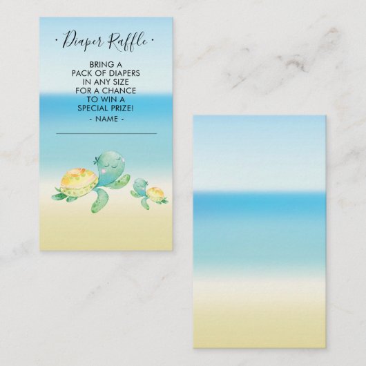 ウミガメ赤ちゃんシャワーおむつラッフルチケット エンクロージャーカード (正面/裏面)