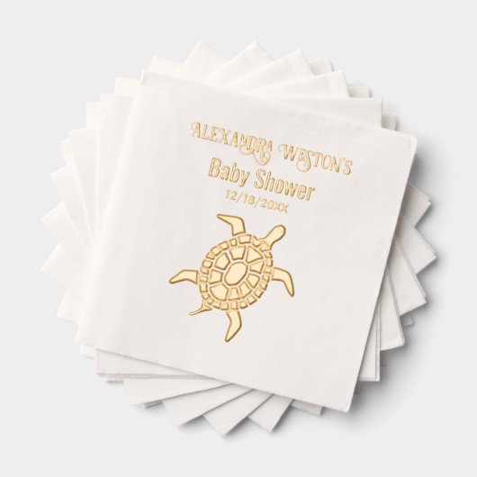 ウミガメ赤ちゃんシャワーお祝い名日付 箔ナプキン (インサイチュ (積み重ね))
