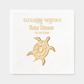 ウミガメ赤ちゃんシャワーお祝い名日付 箔ナプキン (正面)