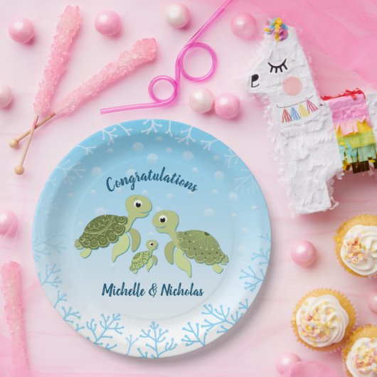 ウミガメ赤ちゃんシャワーコーエド男女兼用 ペーパープレート (パーティー)