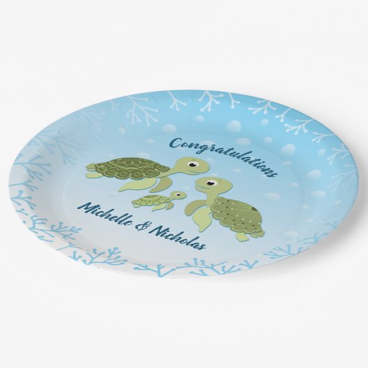 ウミガメ赤ちゃんシャワーコーエド男女兼用 ペーパープレート (アングル)