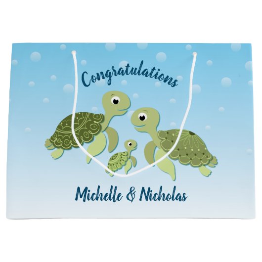 ウミガメ赤ちゃんシャワーコーエド男女兼用 ラージペーパーバッグ (正面)