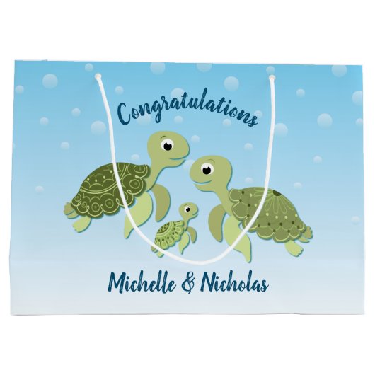 ウミガメ赤ちゃんシャワーコーエド男女兼用 ラージペーパーバッグ (裏面)