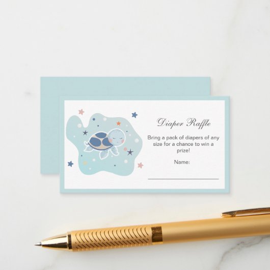 ウミガメ赤ちゃんシャワー | かわいい海おむつラッフル エンクロージャーカード (正面/裏面インサイチュ)