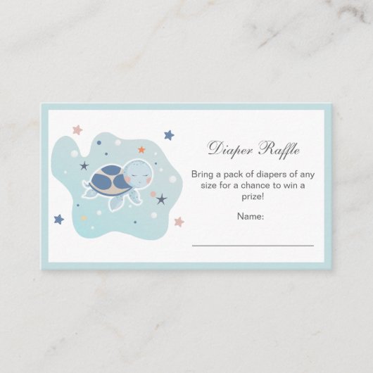 ウミガメ赤ちゃんシャワー | かわいい海おむつラッフル エンクロージャーカード (正面)