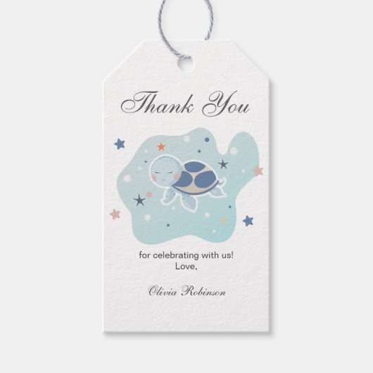 ウミガメ赤ちゃんシャワー | かわいい海 ギフトタグ (正面)