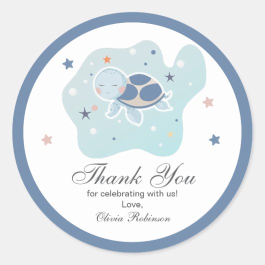 ウミガメ赤ちゃんシャワー | かわいい海 ラウンドシール (正面)