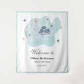 ウミガメ赤ちゃんシャワー | 可愛い海戻るドロップ タペストリー (正面)