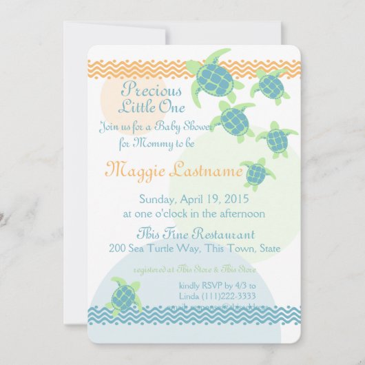 ウミガメ赤ちゃんシャワー 招待状 (正面)