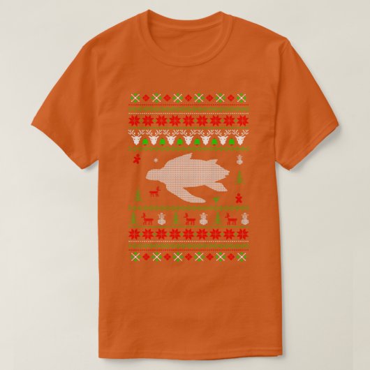 ウミガメ醜いクリスマスセーター幸せな休日G Tシャツ (デザイン正面)