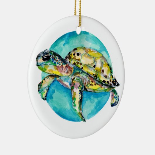 ウミガメ青い丸の水色 セラミックオーナメント (右)