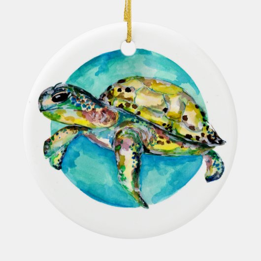 ウミガメ青い丸の水色 セラミックオーナメント (裏面)