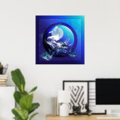 ウミガメ青い月ウミガメのレース ポスター (ホームオフィス)