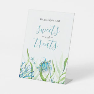 ウミガメ青と緑のデザート卓上看板 台座サイン