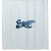 ウミガメ青ストライプ海シャワーカーテン シャワーカーテン (正面)