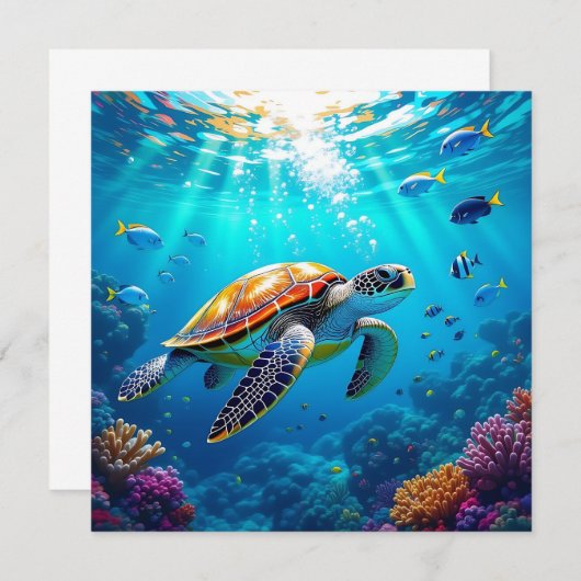 ウミガメ鮮やかのカラフル水中シーン (正面/裏面)