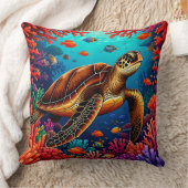 ウミガメ鮮やかサンゴ礁 クッション (ブランケット)