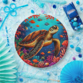 ウミガメ鮮やかサンゴ礁 ペーパープレート (パーティー)