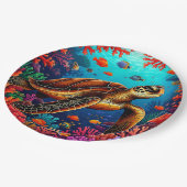 ウミガメ鮮やかサンゴ礁 ペーパープレート (アングル)