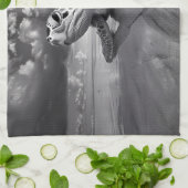 ウミガメ黒白アート キッチンタオル (折り畳み)