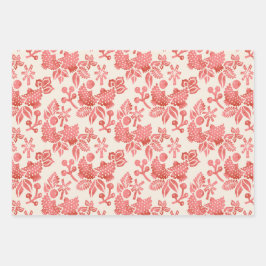 ウミガメ2匹、ピンク、グリーン、マスタード ラッピングペーパーシート