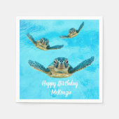 ウミガメ3匹が泳ぐ スタンダードカクテルナプキン (正面)