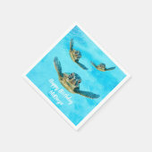 ウミガメ3匹が泳ぐ スタンダードカクテルナプキン (角)