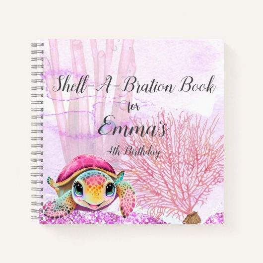 ウミガメ4歳の誕生日、海のゲストブックの下 ノートブック (正面)