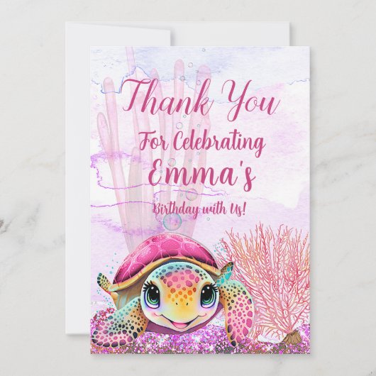 ウミガメ4歳の誕生日、海中 サンキューカード (正面)