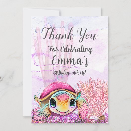 ウミガメ4歳の誕生日、海中 サンキューカード (正面)