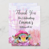 ウミガメ4歳の誕生日、海中 サンキューカード (正面/裏面)