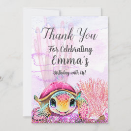 ウミガメ4歳の誕生日、海中 サンキューカード