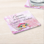 ウミガメ4歳の誕生日、海中 スクエアペーパーコースター (アングル)