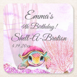 ウミガメ4歳の誕生日、海中 スクエアペーパーコースター