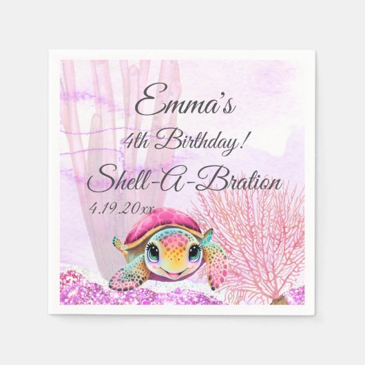 ウミガメ4歳の誕生日、海中 スタンダードカクテルナプキン (正面)