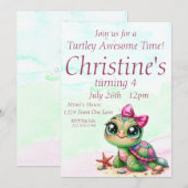 ウミガメ4歳の誕生日、海中 招待状 (正面/裏面)