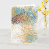 ウミガメ・アート |グリーティングカード カード (黄色い花)