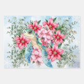 ウミガメ&クリスマスポインセティアスラッピング紙 ラッピングペーパーシート (正面2)