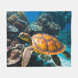 ウミガメ サンゴ礁 水中 フリースブランケット