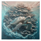 ウミガメ サンゴ礁 3D フェイク メタル セラミック タイル (正面)