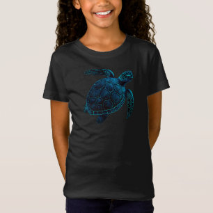 ウミガメ,タトゥースタイル,ブルーデジタルスケッチ Tシャツ