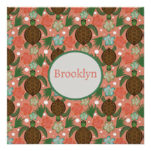 ウミガメ&ハイビスカスコーラルピンクフローラ名